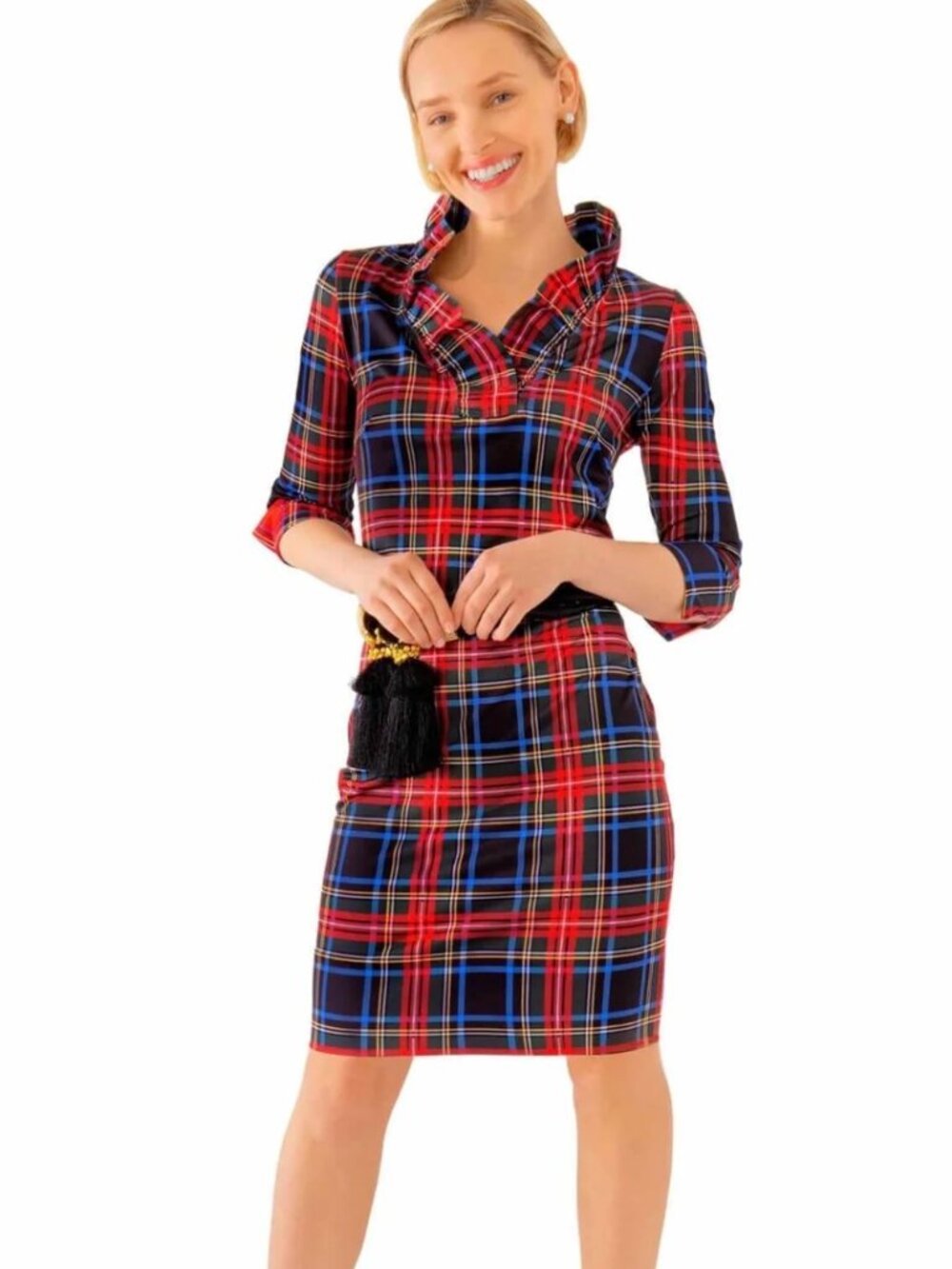 Gretchen Scott Duke of York Ruffle-Neck Plaid Dress NWT